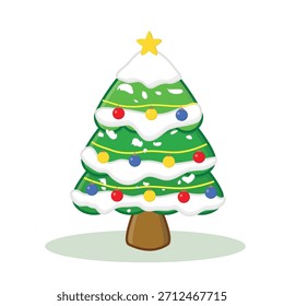 Christmas tree. christmas tree with gift box and snow vector cartoon illustration