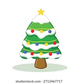 Árvore de Natal. Árvore de Natal com caixa de presente e vetor de neve desenho animado ilustração