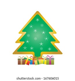 Christmas tree with gift box and snowflakes