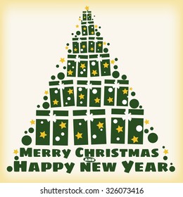 Christmas tree from the gift box stylized, Christmas New Year, vector, banner, illustration