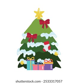 Christmas Tree With Gift Box Vector - 07