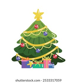 Christmas Tree With Gift Box Vector - 03