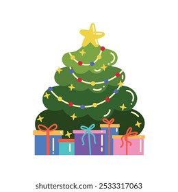 Christmas Tree With Gift Box Vector - 01