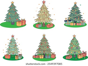 Christmas Tree with Gift Box, vector art illustration 