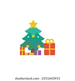 Christmas tree with gift box vector design 02.