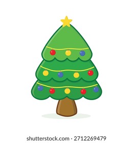 Árbol de navidad. árbol de navidad con caja de regalo ilustración de dibujos animados de Vector