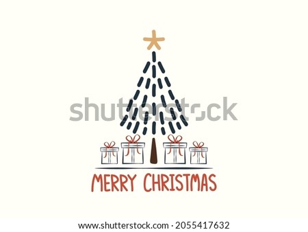 Christmas tree and Gift box vector. Christmas post card.