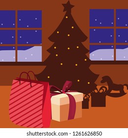 christmas tree and gift boxes