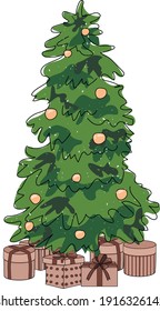 Weihnachtsbaum. Geschenkbox mit Bogen. Vektor. eps