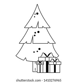 Christmas tree with gift boxes cartoon vector illustration graphic design