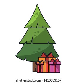 Christmas tree with gift boxes cartoon vector illustration graphic design