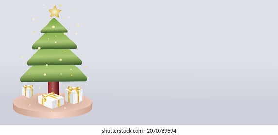 Christmas tree with gift boxes. Christmas decorative composition, holiday banner, poster, cover, flyer, brochure. Holiday winter design. website, social media