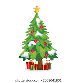 Christmas tree with gift boxes Illustration of the main holiday symbol Vector on isolated background