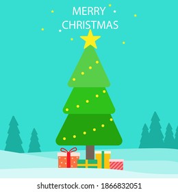 Christmas tree and  gift boxes. Merry Christmas and Happy New Year. Winter background. vector illustration