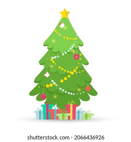 Christmas tree with gift boxes. Merry Christmas and Happy new year decoration. Vector illustration.