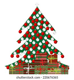 Christmas tree and gift boxes on white background