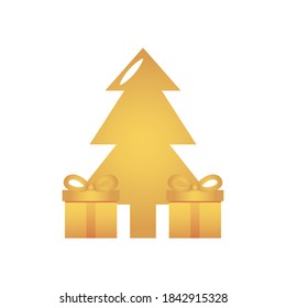christmas tree with gift boxes over white background, flat style, vector illustration
