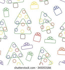 Christmas tree and gift boxes of the simple colored shapes seamless pattern