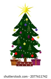 Christmas tree with gift boxes. Vector illustration