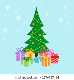 Christmas tree with gift boxs backgrounds. Vector illustration.