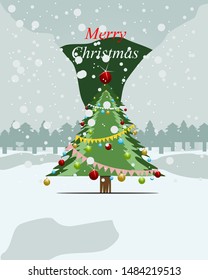 Christmas tree gift card. Holiday background. Merry Christmas and Happy New Year. winter design Vector illustration