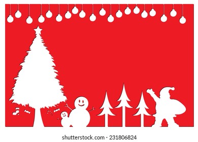 christmas tree with gift and decoration and santa clause on red background vector