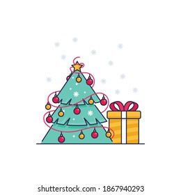Christmas Tree gift flat vector illustration