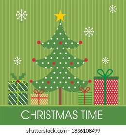 Christmas tree and gift for greeting card or christmas gift bag