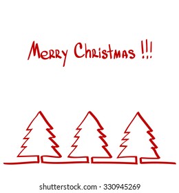 Christmas tree with a gift, hand drawn one line