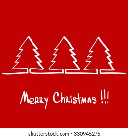 Christmas tree with a gift, hand drawn one line