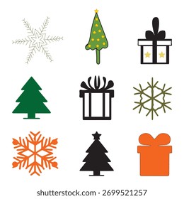 Árbol de Navidad y regalo Icon Set