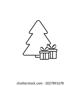 christmas tree with gift icon vector New Year sign 