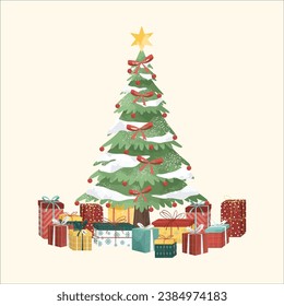 Christmas Tree and Gift Illustration