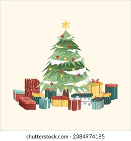 Christmas Tree and Gift Illustration