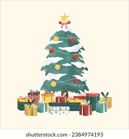 Christmas Tree and Gift Illustration