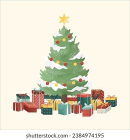 Christmas Tree and Gift Illustration