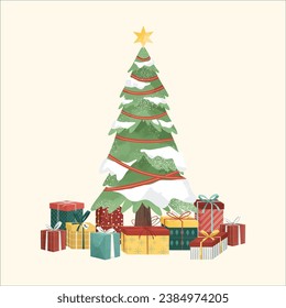 Ilustración de regalo y árbol de Navidad