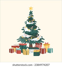 Christmas Tree and Gift Illustration