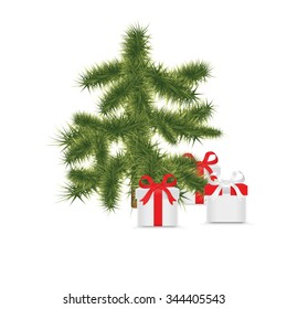 Christmas tree and gift  isolated on  white background