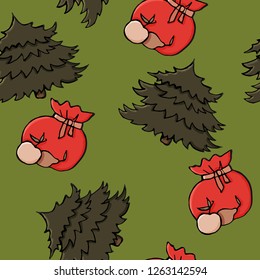 Christmas tree and gift. New year seamless pattern. Vector illustration.
