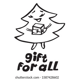 Christmas tree.  Gift for Christmas and New Year. Contour for design. Cartoon