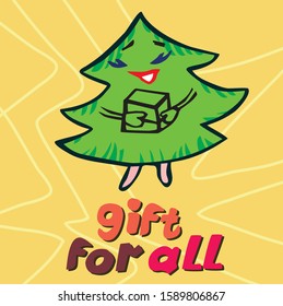 Christmas tree.  Gift for Christmas and New Year. Contour for design. Cartoon. Color