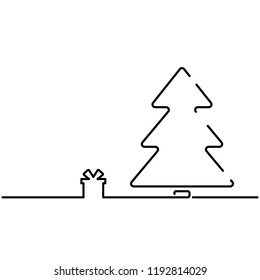christmas tree with a gift on a white background. New Year and Christmas concept. vector