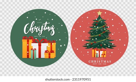 Christmas tree with gift with snow , Flat Modern design, isolated on transparent background , illustration Vector EPS 10