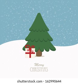 christmas tree gift snowy background