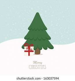 christmas tree gift snowy background