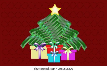 Christmas tree gift star ties vetor-background