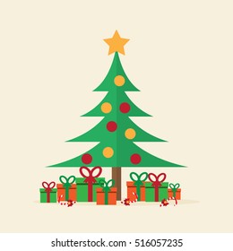 christmas tree with gift. vector illustration.