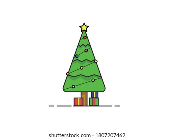 Christmas tree with gift vector isolated in white