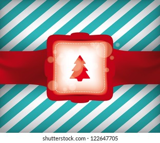 Christmas Tree Gift Wrap Vector Illustration with Striped Background Pattern